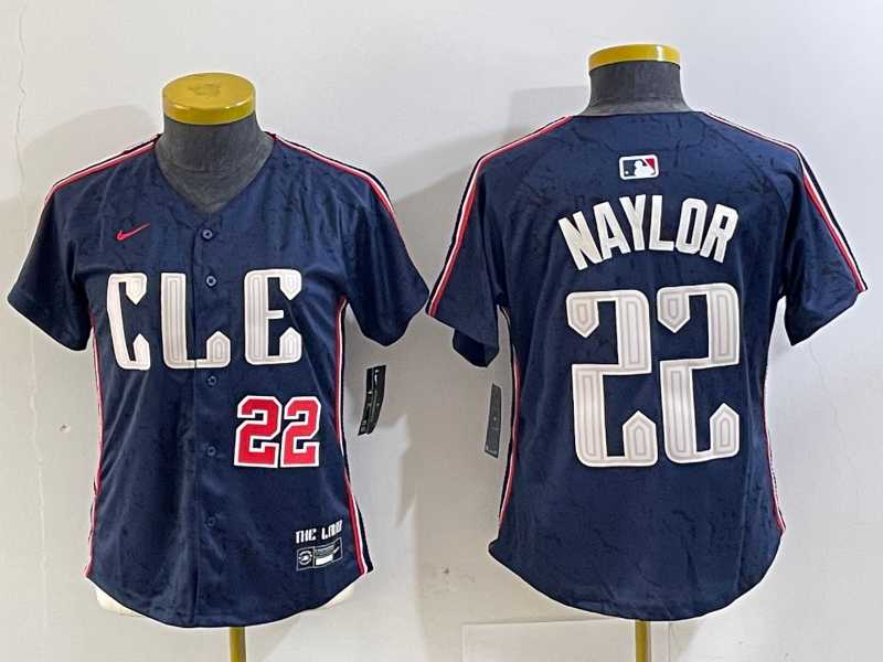 Women%27s Cleveland Guardians #22 Josh Naylor Number Navy 2024 City Connect Limited Stitched Jerseys